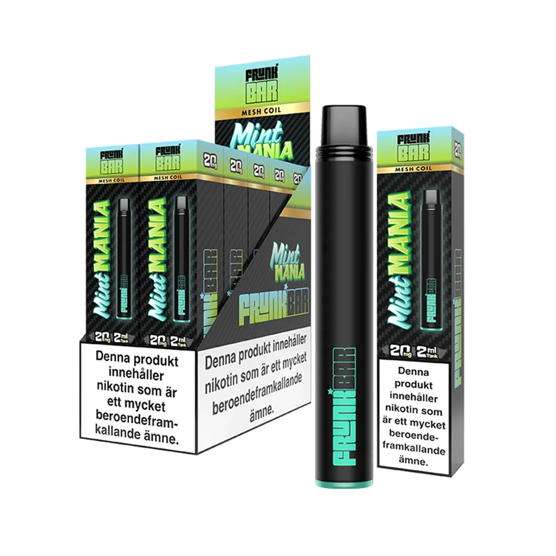 Frunk Bar Mesh Mint Mania engångsvape 10-pack, förfyllda vapes med nikotin och 2 ml e-vätska.