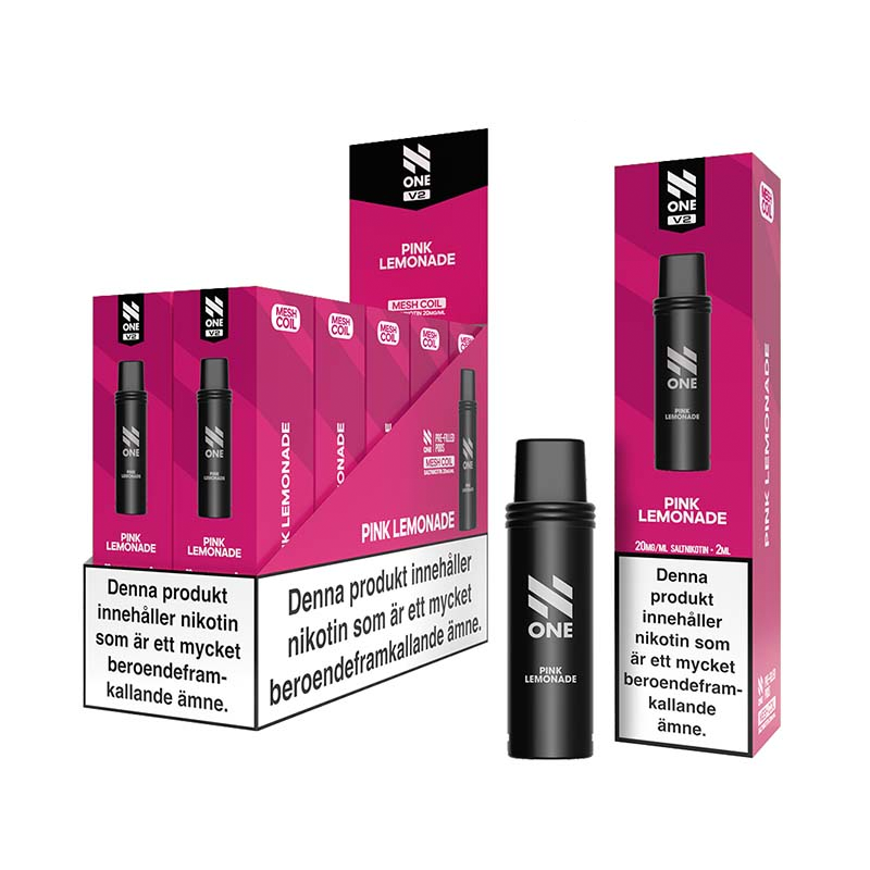N One Mesh Pod V2 Pink Lemonade 10-pack förfyllda vape pods, 2 ml e-vätska och 20 mg nikotin, kompatibla med N One Mesh Pod Kit V2.