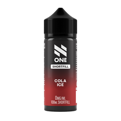 Svart och röd flaska. På flaskan står det N One Shortfill cola ice 0mg/ml 100ml shortfill