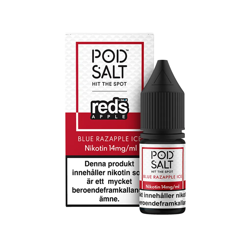 Pod Salt Blue Razapple Ice Flaska bredvid originalförpackning