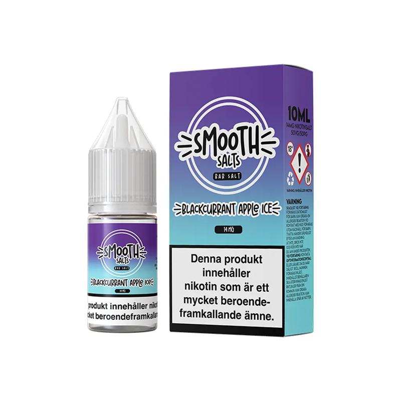 Smooth Salts Blackcurrant Apple Ice Flaska bredvid originalförpackning