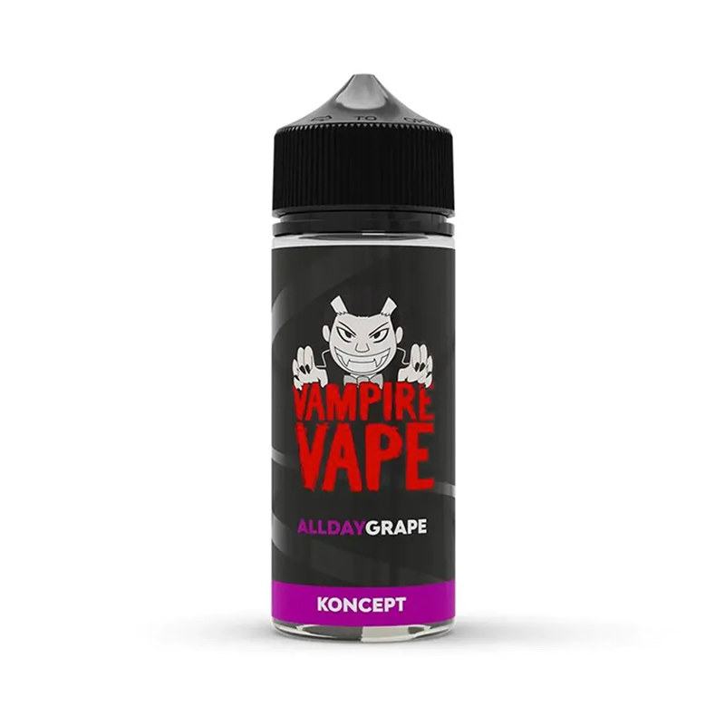 Vampire Vape Koncept All Day Grape originalflaska mot vit bakgrund