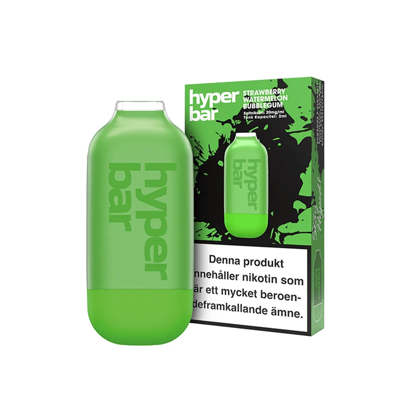 Hyper Bar Mesh Engångs Vape Strawberry Watermelon Bubblegum bredvid originalförpackning