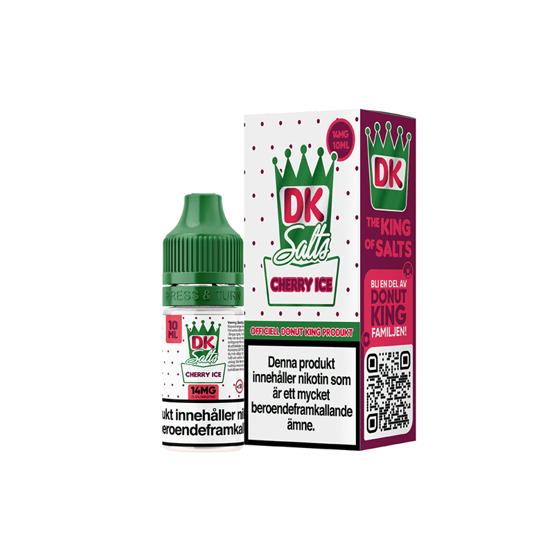 DK Salts Cherry Ice flaska bredvid orginalförpackning