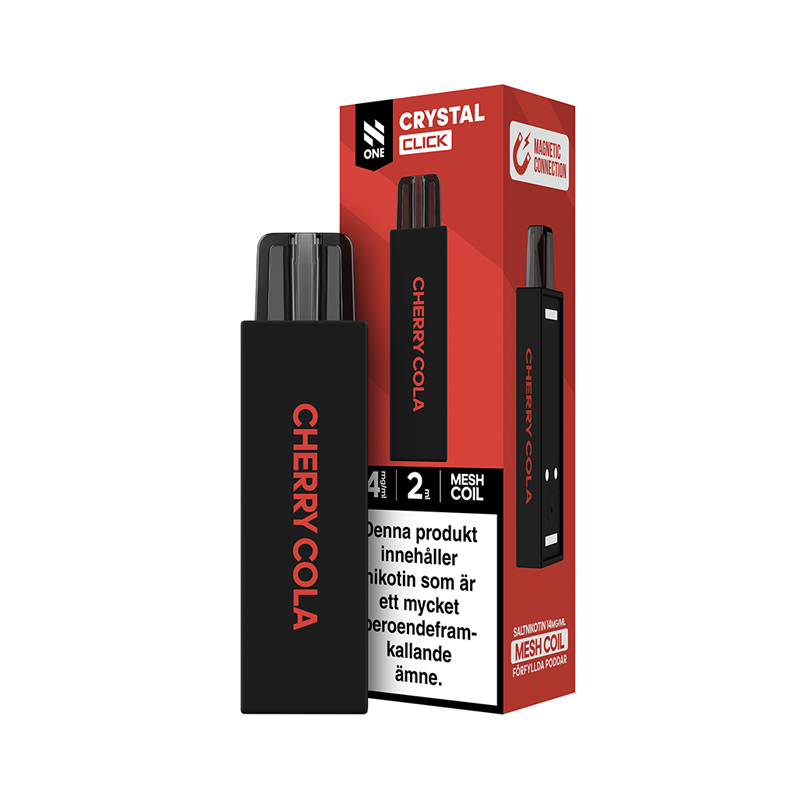 N One Crystal Click mesh-pod Cherry Cola bredvid originalförpackning