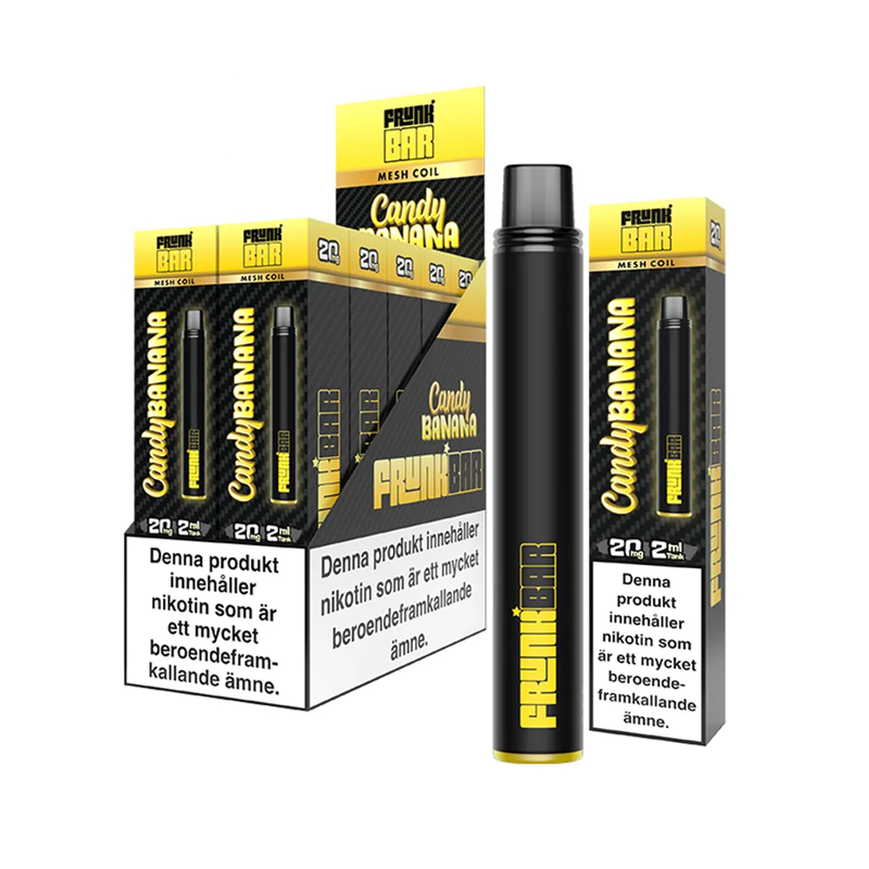 Frunk Bar Mesh Candy Banana engångsvape 10-pack, förfyllda vapes med nikotin och 2 ml e-vätska.