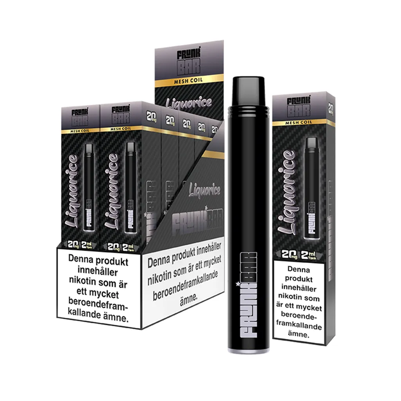 Frunk Bar Mesh Liquorice engångsvape 10-pack, förfyllda vapes med nikotin och 2 ml e-vätska.