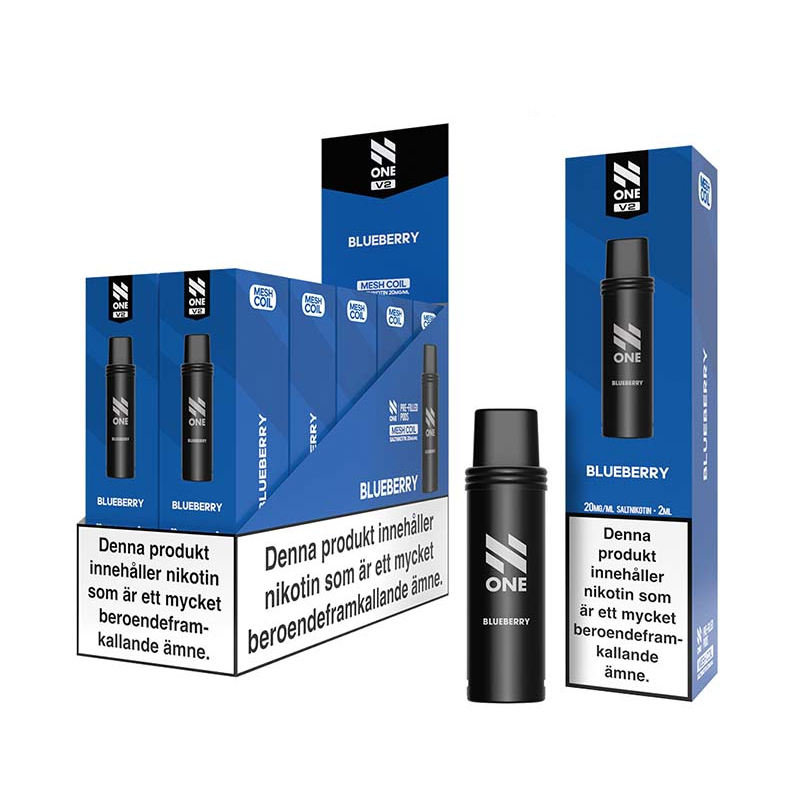 N One Mesh Pod V2 Blueberry 10-pack förfyllda vape pods, 2 ml e-vätska och 20 mg nikotin, kompatibla med N One Mesh Pod Kit V2.