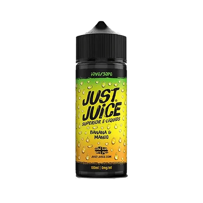 just juice Banana & Mango originalflaska mot vit bakgrund