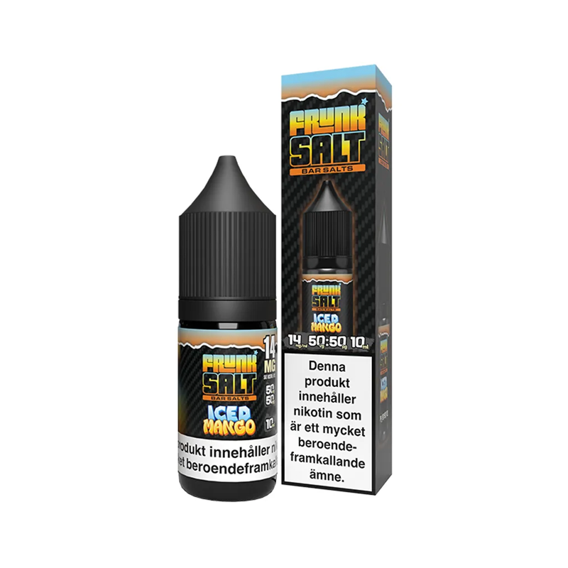 E-juice Frunk Bar Salt Iced Mango 14 mg 10 ml med flaska och kartong
