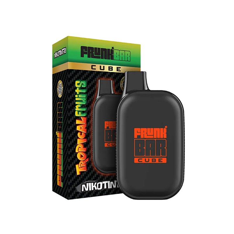 Frunk Bar Cube ZERO Mesh Engångs Vape Tropical Fruits bredvid originalförpackning