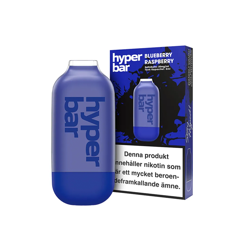 Hyper Bar Mesh Engångs Vape Blueberry Raspberry bredvid originalförpackning