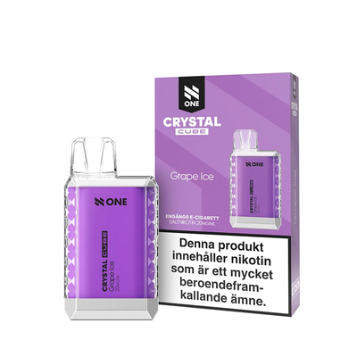 N One Crystal Cube Mesh Engångs Vape Grape Ice Enhet bredvid originalförpackning