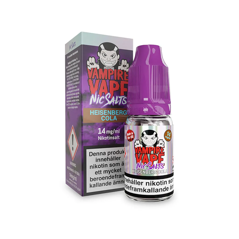 Vampire Vape Heisenberg Cola Flaska bredvid originalförpackning