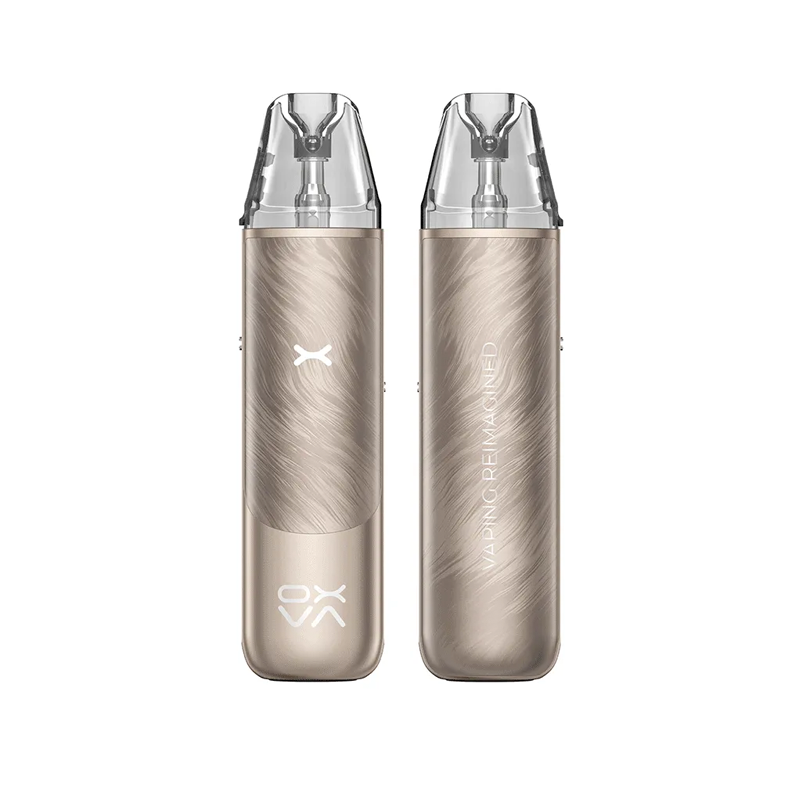 OXVA NeXLIM GO i färgen Sahara Brown – e-cigarett med transparent pod, toppfyllning och stilren beige design