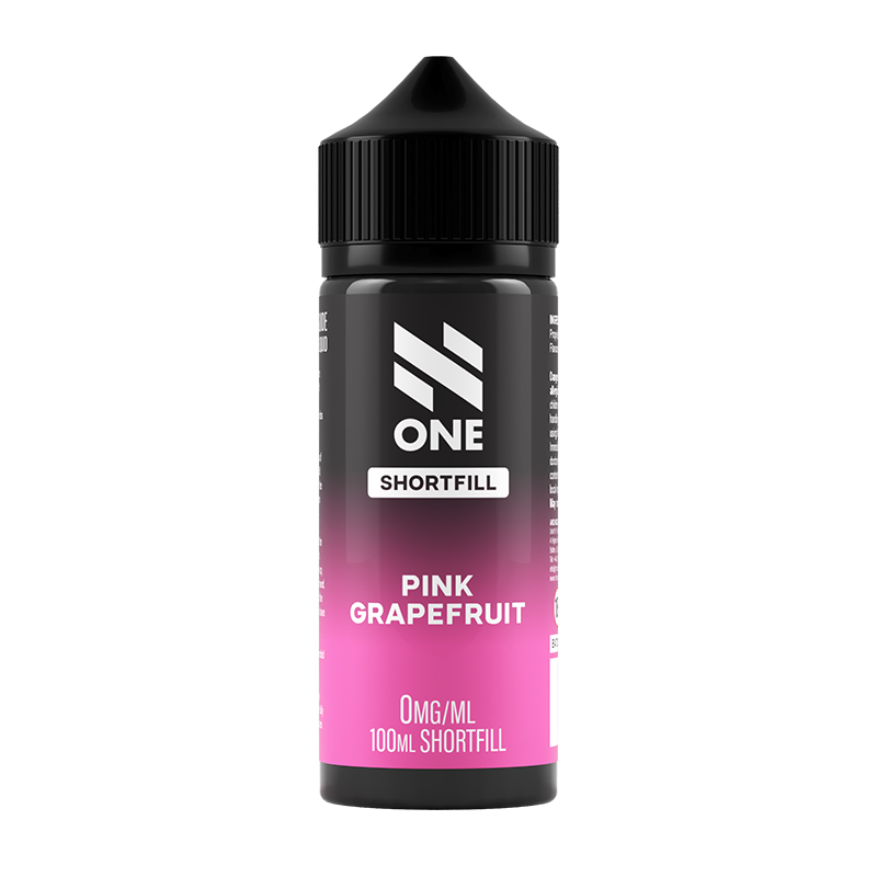 Svart och rosa flaska. På flaskan står det N One Shortfill pink grapefruit 0mg/ml 100ml shortfill