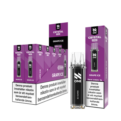 N One Crystal PRO Pod Grape Ice 10-Pack förfyllda vape pods, 2 ml e-vätska och 20 mg nikotin, kompatibla med N One Crystal PRO batterier