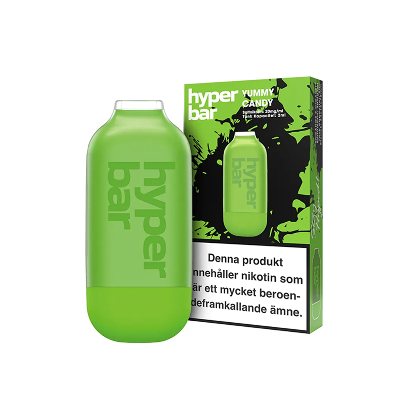 Hyper Bar Mesh Engångs Vape Yummy Candy bredvid originalförpackning