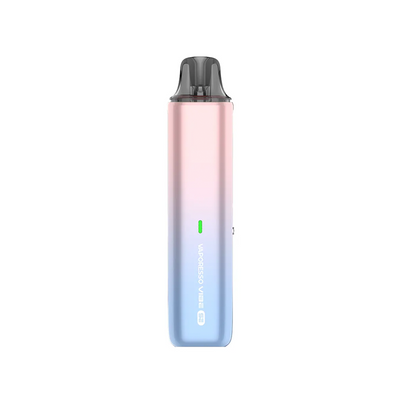 Vaporesso VIBE SE i färgen Ice Cream Pink – kompakt e-cigarett med RGB-indikator och gradientdesign i rosa och blå ton