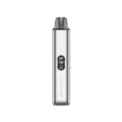 Vaporesso VIBE i silver utförande – e-cigarett med OLED-skärm, kompakt design och Dual Mesh-pod