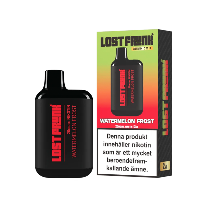 Lost Frunk Engångs Vape Watermelon Frost bredvid originalförpackning