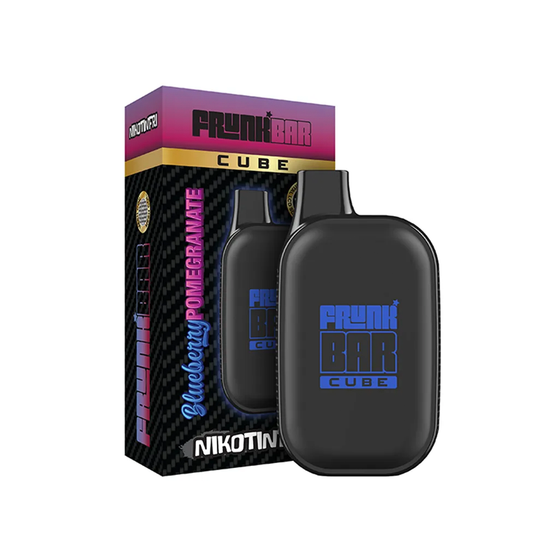 Frunk Bar Cube ZERO Mesh Engångs Vape Blueberry Pomegranate bredvid originalförpackning