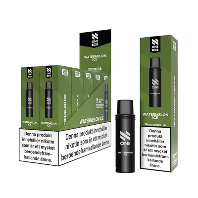 N One Mesh Pod V2 Watermelon Ice 10-pack förfyllda vape pods med tobaks smak, 2 ml e-vätska och 20 mg nikotin, kompatibla med N One Mesh Pod Kit V2.