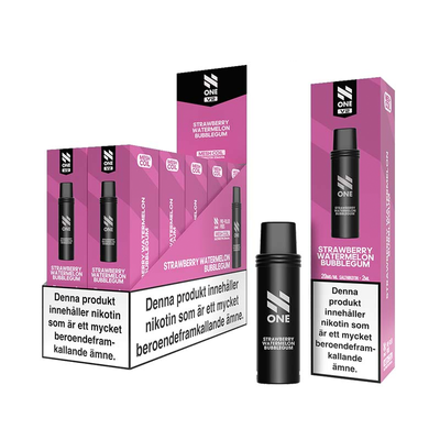 N One Mesh Pod V2 Strawberry Watermelon Bubblegum 10-pack förfyllda vape pods, 2 ml e-vätska och 20 mg nikotin, kompatibla med N One Mesh Pod Kit V2.