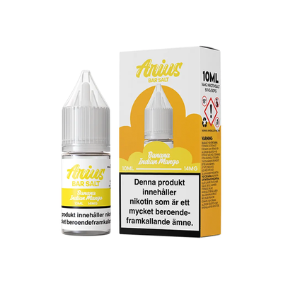 Arius Bar Salt Banana Indian Mango flaska bredvid originalförpackning
