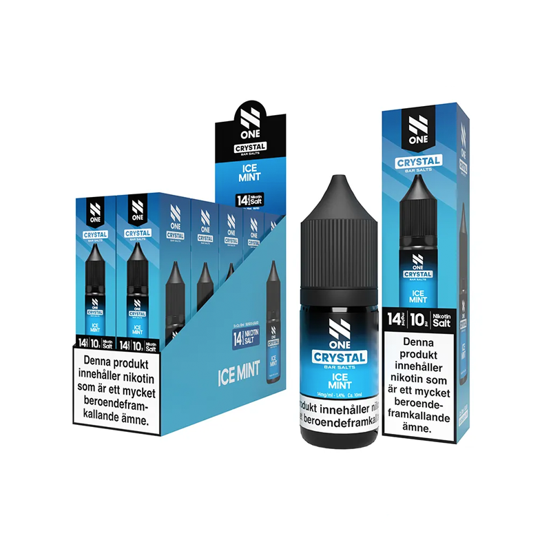 Förpackning och flaska av N One Salt Ice Mint e-juice 10-pack 14 mg