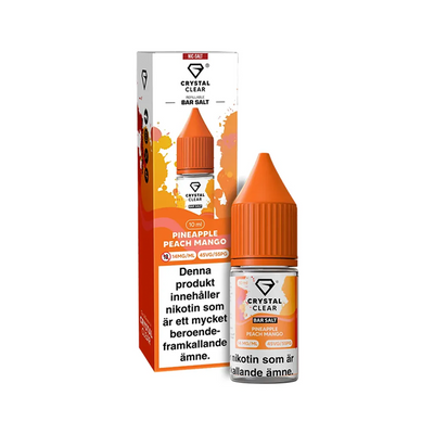 Crystal Clear Pineapple Peach Mango flaska bredvid originalförpackning