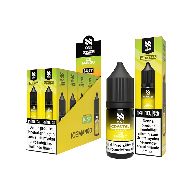 Förpackning och flaska av N One Salt Ice Mango e-juice 10-pack 14 mg