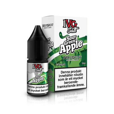 IVG Salts Sour Green Apple flaska bredvid originalförpackning