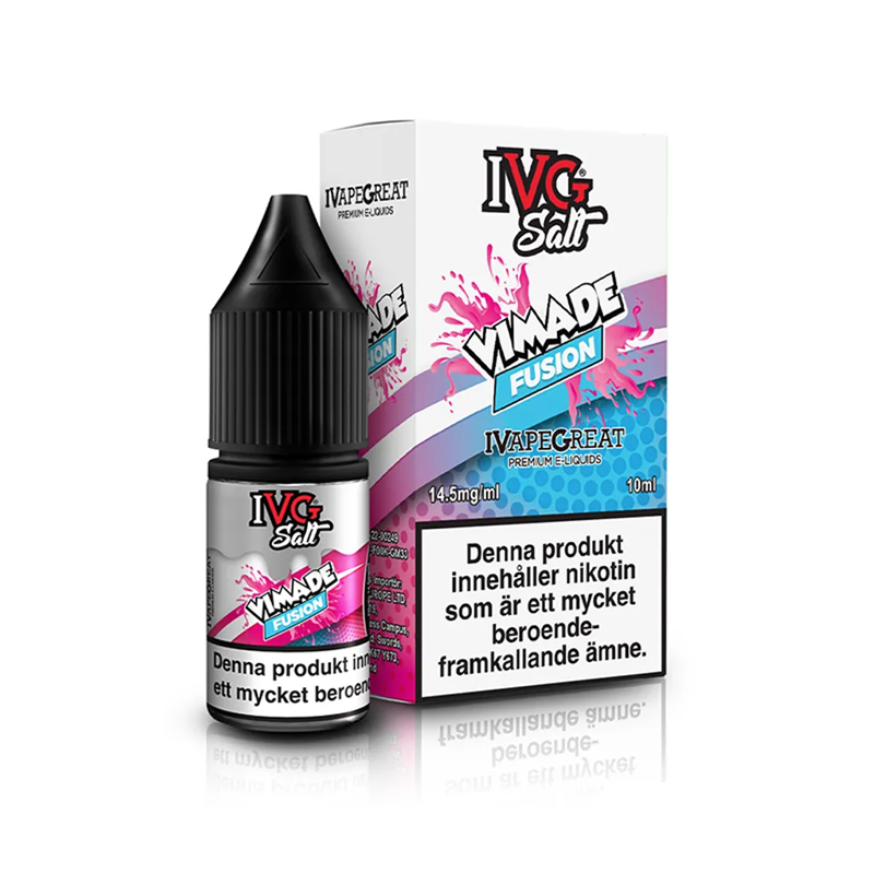 IVG Salts Vimade Fusion flaska bredvid originalförpackning