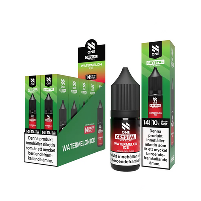 Förpackning och flaska av N One Salt Watermelon Ice e-juice 10-pack 14 mg