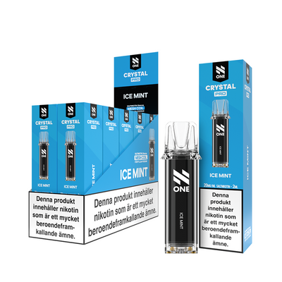 N One Crystal PRO Pod Ice Mint 10-Pack förfyllda vape pods, 2 ml e-vätska och 20 mg nikotin, kompatibla med N One Crystal PRO batterier