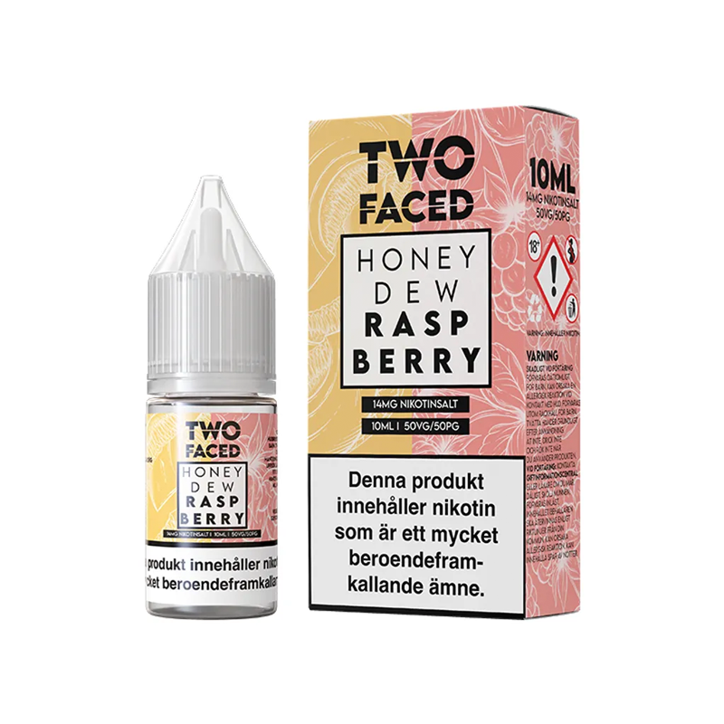 Two Faced Honeydew Raspberry Flaska bredvid originalförpackning