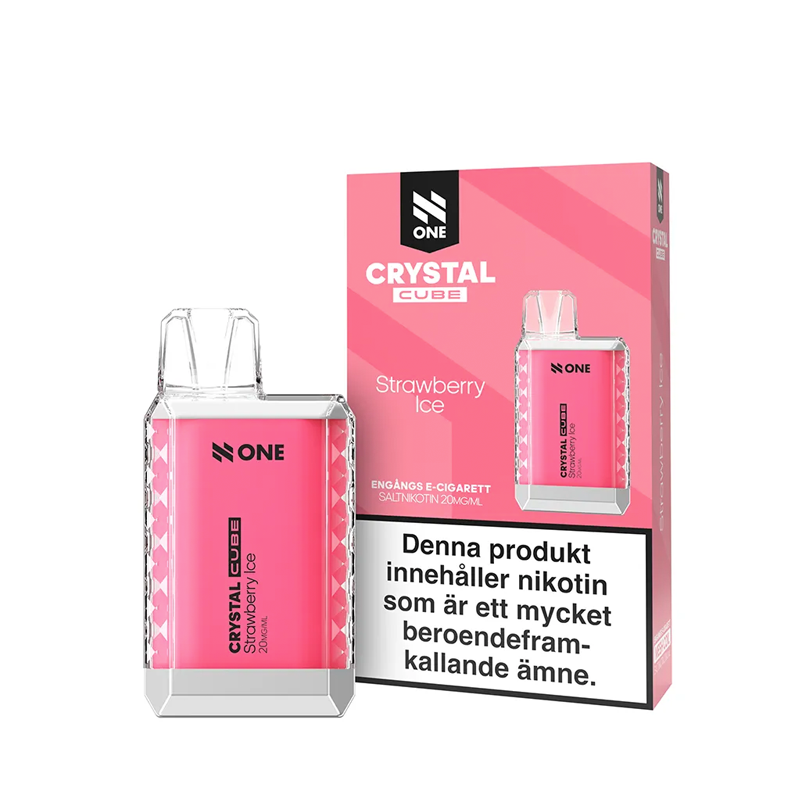 N One Crystal Cube Mesh Engångs Vape Strawberry Ice Enhet bredvid originalförpackning