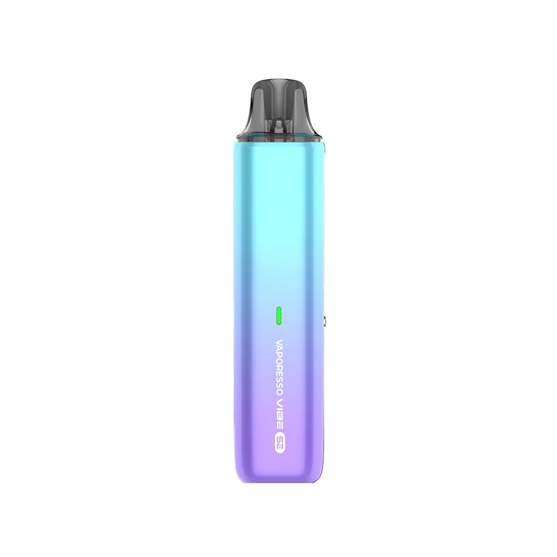 Vaporesso VIBE SE i färgen Ice Blueberry – kompakt e-cigarett med RGB-indikator och gradientdesign i blå och lila ton