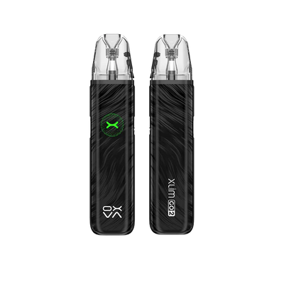 Oxva Xlim GO 2 i färgen Black Shadow – kompakt e-cigarett med transparent pod, automatisk inhalering och stilren svart design.