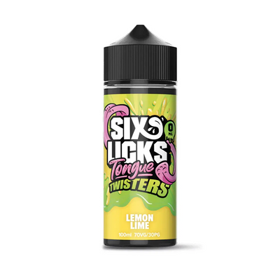 Six Licks Tongue Twisters Lemon Lime originalflaska mot vit bakgrund
