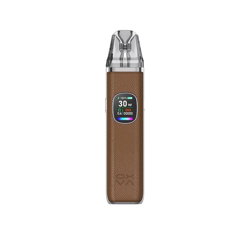 OXVA Xlim PRO 2 i färgen Brown Python – e-cigarett med display, transparent pod och stilren brun läderimitation