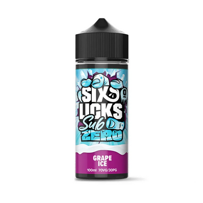 Six Licks Sub Zero Grape Ice originalflaska mot vit bakgrund