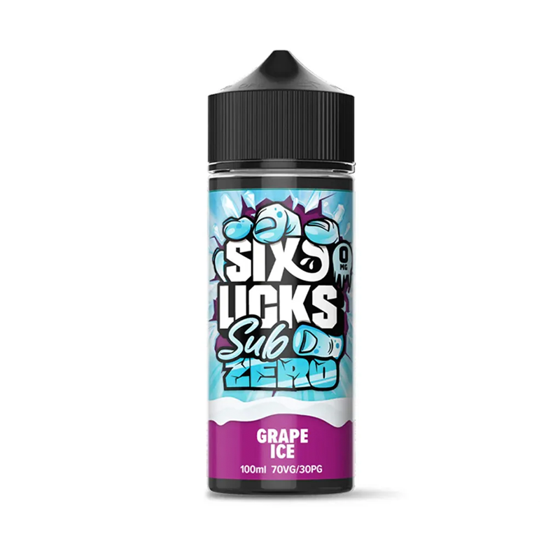Six Licks Sub Zero Grape Ice originalflaska mot vit bakgrund
