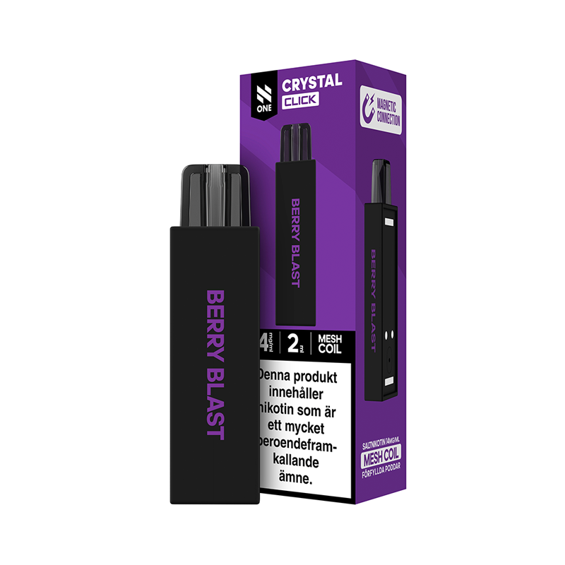 N One Crystal Click mesh-pod Berry Blast bredvid originalförpackning