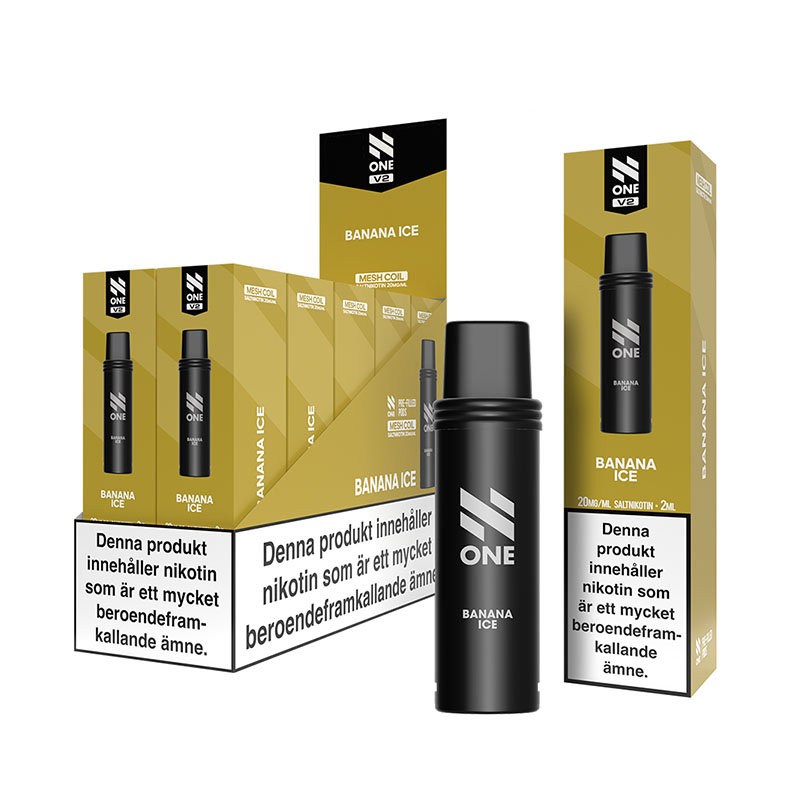N One Mesh Pod V2 Banana Ice 10-pack förfyllda vape pods, 2 ml e-vätska och 20 mg nikotin, kompatibla med N One Mesh Pod Kit V2.