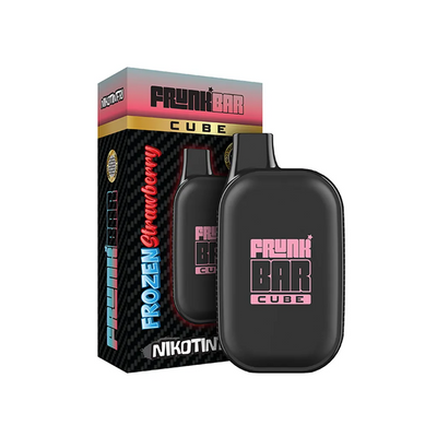 Frunk Bar Cube ZERO Mesh Engångs Vape Frozen Strawberry bredvid originalförpackning