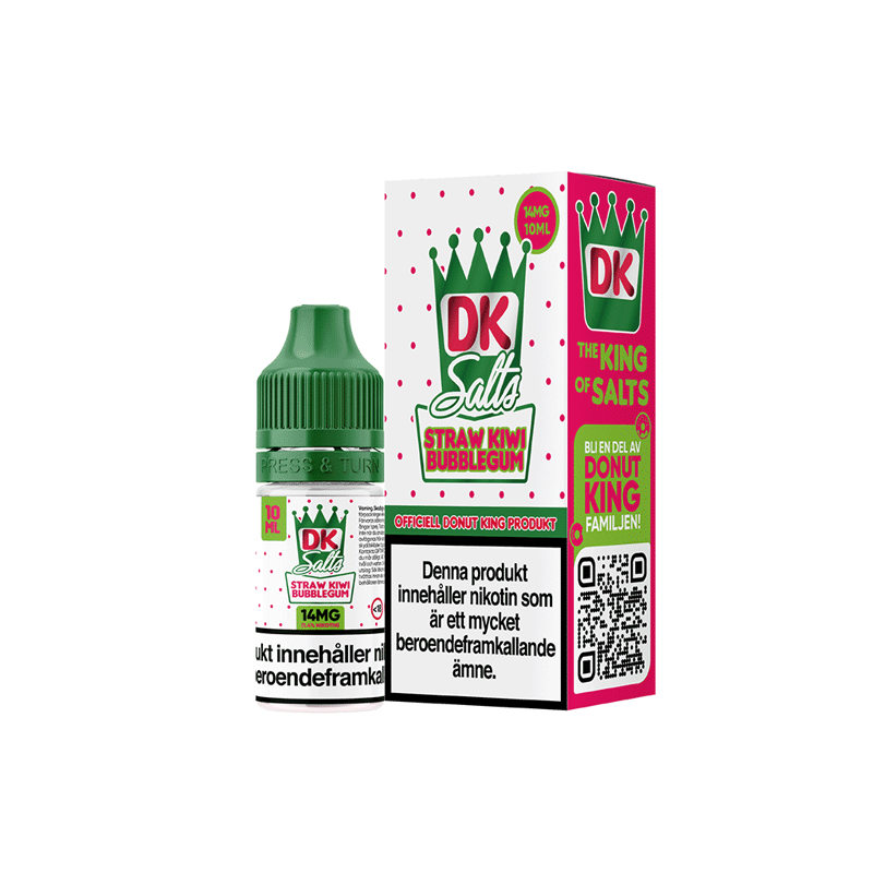 DK Salts Straw Kiwi Bubblegum flaska bredvid orginalförpackning
