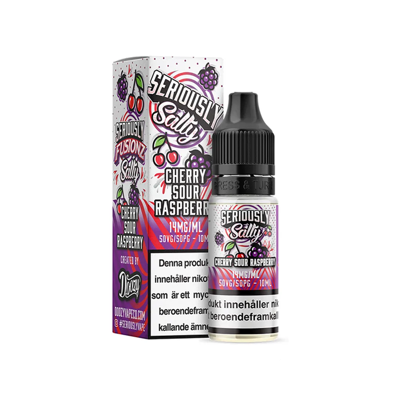 Seriously Salty Cherry Sour Raspberry Flaska bredvid originalförpackning