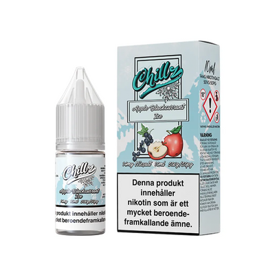 Chillz Apple Blackcurrant Ice Flaska bredvid originalförpackning